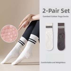 MiiOW | Anti-Slip Yoga Socks High-Cut Fitness Running Sharkskin Pants Womens Sports Cotton Polyester Spandex Striped Pattern Socks