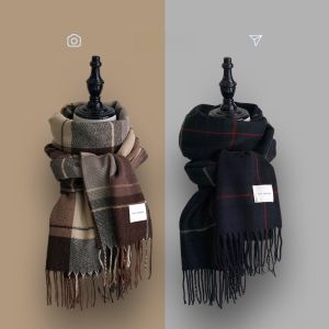 South Korea Fall and Winter Letters Cloth Label Small Gingham Tassel Scarf Female British Style Dual-Use Shawl Heattech Scarf Student Fashion