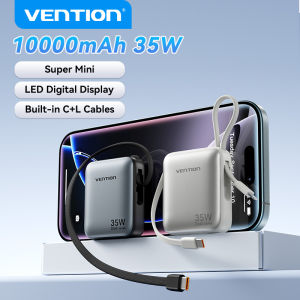 Vention 10000mAh Power Bank 35W Max Fast Charging Integrated USB-C and Lightning Cables for iPhone 16 15 14 13 pro max Samsung S24 Ultra S23 Xiaomi 14 Pro iPad Laptop Tablet Portable Powerbank