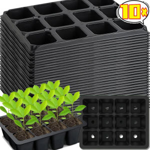 10Pcs Reusable Transparent Plastic Seedling Pot Vegetable Starter Growth Germination Tray with Hole Garden Plant Flower Seedling Boxes