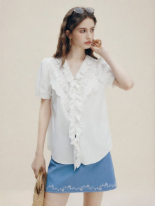 FAMANXUAN | Bohemian Style V-Neck Lace Embroidered Shirt