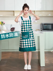 Korean Style Plaid Waterproof Apron for Women Home Use Cooking Oil Proof Waistcoat Restaurant Work Uniform One Size Fits All