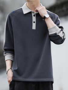 ROMON | Lormen Mens Long Sleeve Polo Shirt Casual Fashionable Youthful Cotton T-Shirt With Collar Spring Autumn New Style Loose Fit