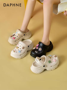 Daphne Womens Thick Heel Sandals Summer Breathable Two-Way Beach Slip-On Clog Shoes Casual High Top EVA Footwear