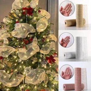 Christmas Tree Gauze Mesh Tulle Roll Gold Silver Christmas Bow Mesh DIY Xmas Tree Ribbon Decoration Gift Wrapping