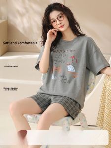 MiiOW | Pure Cotton Summer Sleepwear Womens Casual Short Sleeve Shorts Set Loose Fit Outdoor Wearable Home Clothes MiiOW Cat Person