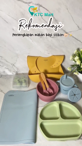 Peralatan Makan Bayi / Piring Makan Bayi 3 Sekat / Mangkuk Bayi / Sendok Garpu Silicone / Celemek Bayi / Gelas Tutup / Silicon Suction Food Grade Baby Feeding Set JOJOBOO