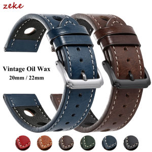 Vintage Oil Wax Leather Watch Band for Omega 20mm 22mm Porous Breathable Watch Strap for Seiko Matte Pin Clasp Watch Accessories
