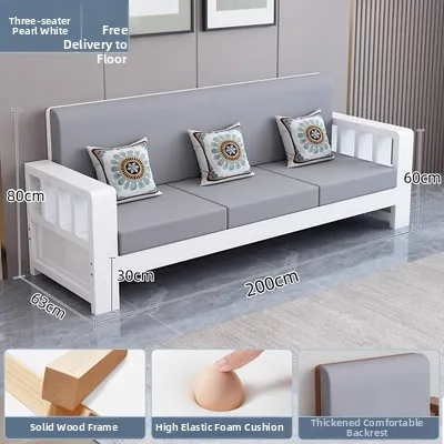 Economic Chinese Style Solid Wood Sofa Set for Living Room Dual Season Use Wooden Furniture Compact Size Free Shipping