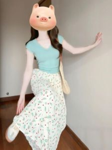 CHANGTONG | Pure Sweet Cotton Floral Print Two-Piece Set V-Neck Sleeveless Summer Outfit For Young Women 18-25 Years Old