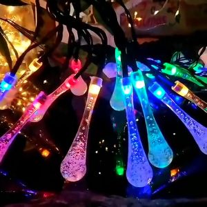 HOMEMORY Solar-Powered Water Drop LED String Lights 10M Festive Outdoor Decor for Christmas & Special Occasions