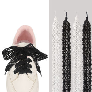 Black White Silk Lace Shoelaces 3cm Width Flat elastic Shoelace Suitable for a variety of shoes 1Pair/2Pair/3Pair