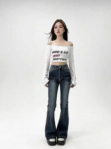 Yang Banyak Dicari Celana Cutbray Belt Motif Flare Jeans Highwaist Wanita New Varian Terbaru 2025 Korean Style