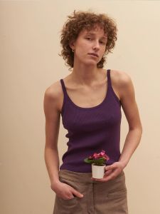 Áo Ba Lỗ Dệt Kim Màu Tím Cho Nữ Mùa Hè Che Mông Áo Khoác Ngoài Ôm Vừa Vặn Gợi Cảm Không Tay Chất Liệu Polyester