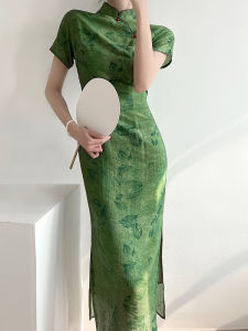 Summer New Green Chinese Style Cheongsam Young Girl Retro Dress Daily Wear Republic of China Style Silk Blend Polyester Fiber