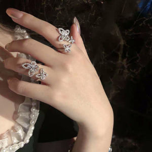 Elegant Butterfly Ring for Women Open Design Fashionable Luxury Fairy Tale Style Floral Pattern Alloy Gold Plated Silver Ring