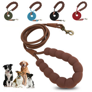LL039--1pc Retro foam handle dog leash 0.8cm width high density braided rope zinc alloy lock buckle suitable for pet collars
