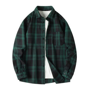 Red Plaid Long Sleeve Shirt Mens Spring American Retro Collar Cleanfit Shirt Jacket Loose Fit Youth Trend No Iron Treatment