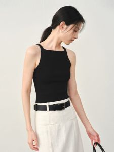 French Style Knitting Camisole Womens Summer Outwear Fancy off-Neck Silm Inner Match Sleeveless off-Shoulder Tops Short