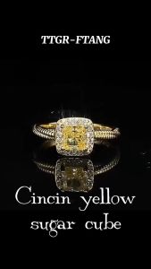 TINO TINO Cincin Wanita Yellow Sugar Cube FTANG permata Zirkonia FREE KOTAK CINCIN