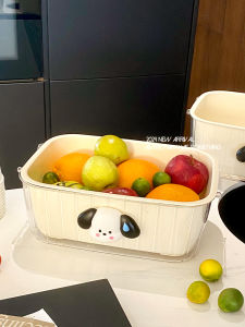 Double Layer Plastic Fruit Washing Basin Draining Basket Kitchen Living Room Tea Table Home Use Fruit Tray Cartoon Style
