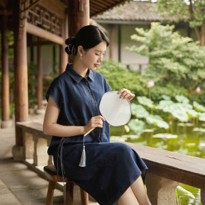 Waist-cinching Drawstring Single-button Loose Denim Dress