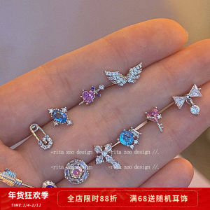 Heavy Duty Titanium Steel Zircon Wing Cross Ear Studs Fashionable Jewelry Clearance Sale Elegant And Stylish Ear Cuffs