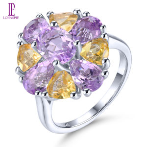 Lohaspie Jewelry Genuine 5.5 Carats 925 Silver Big Gemstone Ring Natural Citrine Ring Multicolor Gemstone Citrine Ring For Women Ladies Ring Silver Jewelry