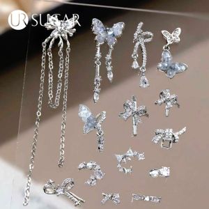 UR SUGAR 1pcs Metal Silver Pearl Butterfly Bowknot Charm Rhinestones Nail Decorations DIY Nail Art Charms Accessories