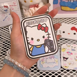 Cute Mini Cat Mirror Portable Folding Handheld Makeup Mirror with Comb for Girls Compact Travel Size Cosmetic Mirror