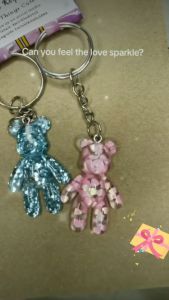 [2 Sparkle Teddy Bear] Cute Couple Keychain Boyfriend Girlfriend Gift Valentine Young Love Backpack Bag Key Ring