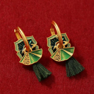 Elegant Chinese Style Enamel Drip Earrings Womens Multi-Wear Painted Ear Jewelry  out Fashion Trend Geometric Pattern