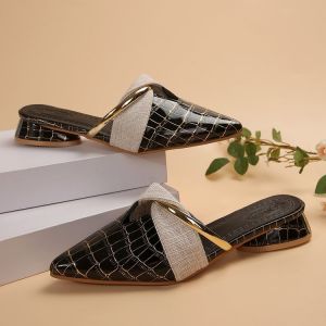 Baotou Semi-slippers Women Wear New Versatile Color-blocked Pointed-toe Mules