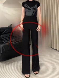 Quần Ống Loe Màu Đen Cạp Cao Cho Nữ Mùa Hè 2025 Quần Dài Thường Ngày Thiết Kế Mới Nhỏ Gọn Quần Ống Rộng Thoải Mái