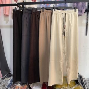 New Corduroy Drawstring Sports Casual Pants Womens High Waist Slimming Wide Leg Loose Straight Long Trousers Spring Autumn