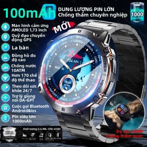 Đồng Hồ Thông Minh Quân Sự Với Pin 1000mAh GPS La Bàn Gọi BT Chống Nước 10ATM Màn Hình Siêu Lớn Thiết Bị Theo Dõi Thể Dục Dành Cho Nam