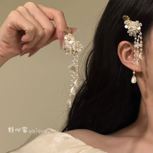 Original Ambition White Sakura Leaf Long Tassel Duckbill Hair Clip Elegant Fairy Atmosphere Hair Accessories Fashionable Hairpins