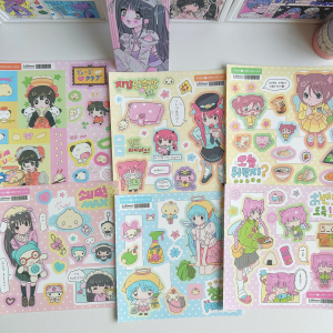 1/6PCS Cute Cartoon Sweet Cool Girl Stickers Hand Account Diary Notebook Planner Scrapbook DIY Decorative Stickers
