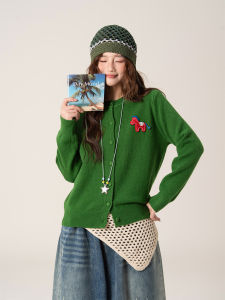 SHANGWEILUO | Slimming Green Long Sleeve Loose Knit Top