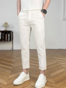 MK Pure Cotton White Casual Pants Mens Summer New Slimming Anti-Wrinkle Iron-Free Nine-Piece Mens Western Pants