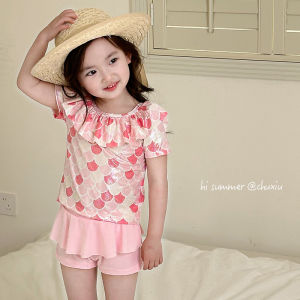 Summer Quick Dry Mermaid Princess Shortsleeve Swimwear for Girls Separate Swimsuit Pants And Swimsuit Fast Drying Childrens Swimwear