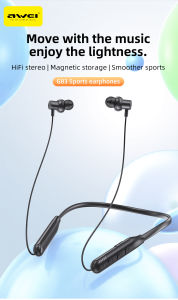 Awei HiFi stereo surround bluetooth earphones smoother sports earphone 50h long battery Neck Hanging Headphone for gaming Deep Bass Noise Cancellation Type-c fast charging Earbuds