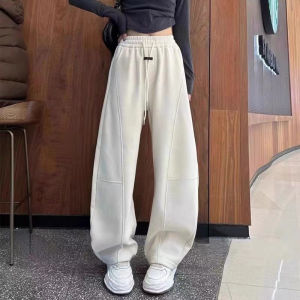 Floor-Length Knife-Shape Pants Womens Autumn Winter Loose High Waist Straight Leg Banana Trousers Casual Pants in Beige Color