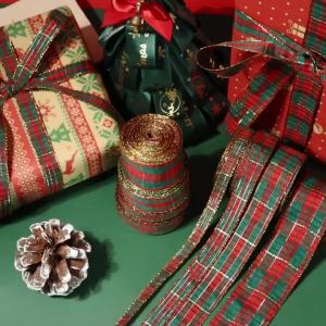 5/10yards Red Green Plaid Ribbon Polyester Chrismas Ribbon For DIY Chrismas Party Handmade Design Gifts Wrapping Decoration