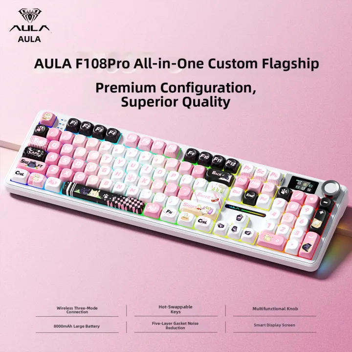 "AULA | Tri-Mode Wireless Mechanical Keyboard Customizable F108pro"