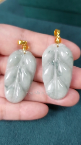 Mặt dây chuyền đá Cẩm Thạch bạch ngọc chạm chiếc lá size 20x35mm phong thủy may mắn cát tường G139osmd Hoa Minh Gem