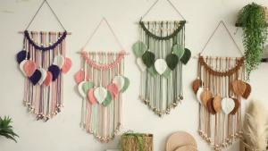 Tấm Thảm Macrame Lá Cây Phong Cách Boho Tranh Treo Tường Thủ Công Đồ Trang Trí Phòng Theo Phong Cách Thẩm Mỹ Đồ Trang Trí Treo Bằng Cotton Màu Xanh Lá Cây Để Trang Trí Nhà Cửa