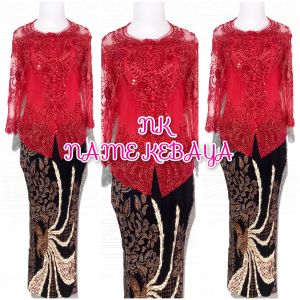 set kebaya pesta kebaya merah lengan 7/8