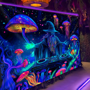 VIKAMA Wizard DJ Glow-In-The-Dark Jellyfish Tapestry Art Wall Treo Tường Trang Trí Cho Phòng Ngủ Phòng Khách Nhà Trọ - Polyester Polyester