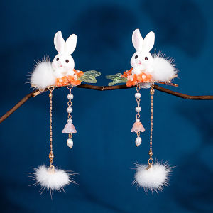 Retro Style Plush Hair Clips Cute Rabbit Hair Grips Elegant Tassel Ball Hairpin Sweet Courtship Accessories Double Sided Clips